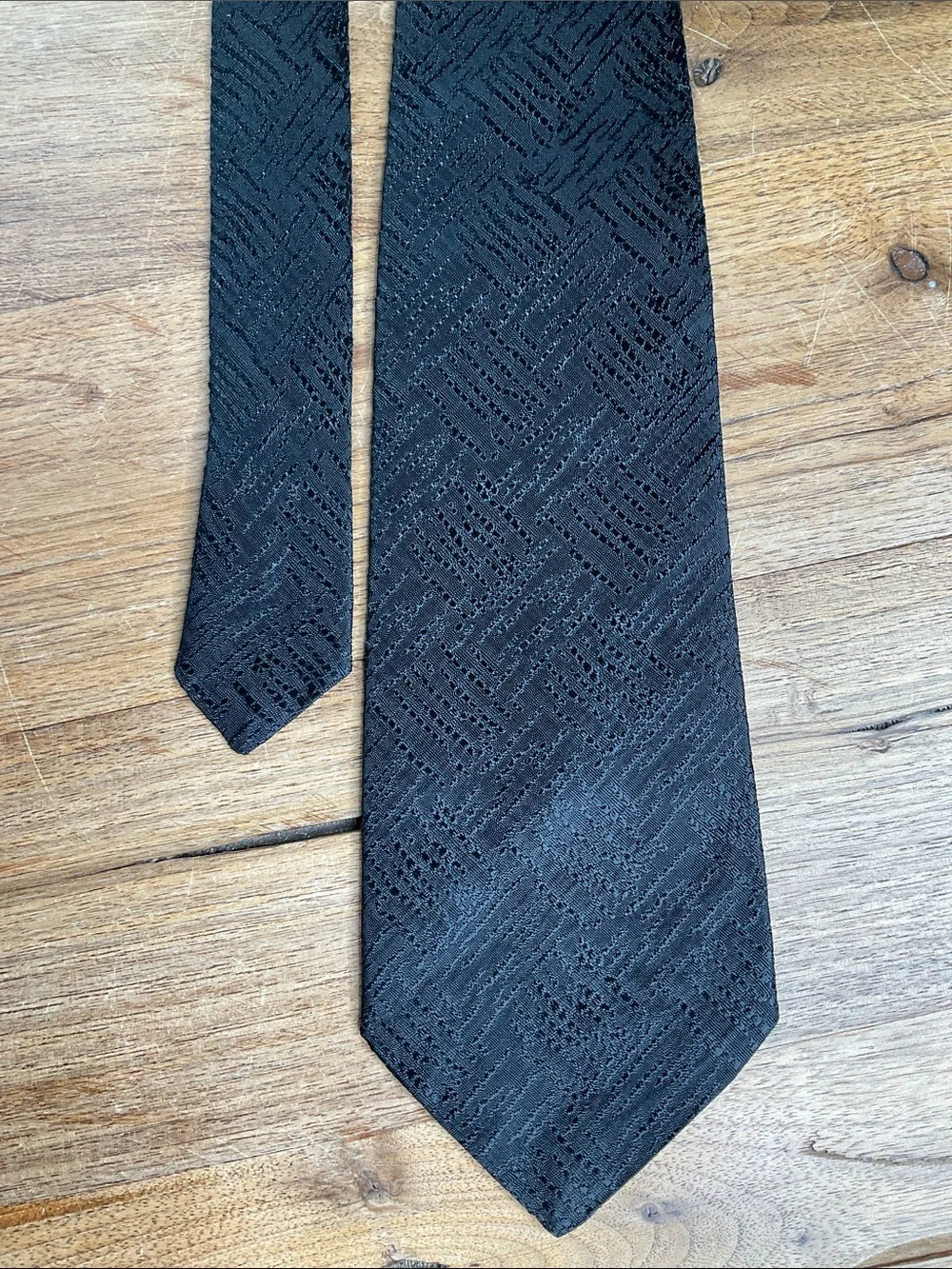 Vintage 80s/90s Neck Tie BBB NYC Black Patterned Geometric Made in USA